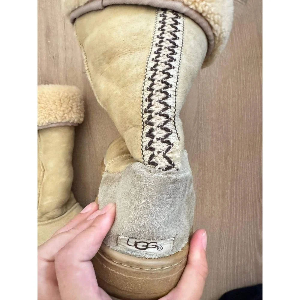 UGG Tall Sheepskin Shearling Fold Over Cuff Boots 13 Vintage Grunge Winter Ski